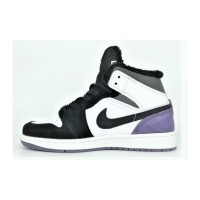 Зимние кроссовки Nike Air Jordan 1 High черные с фиолетовым