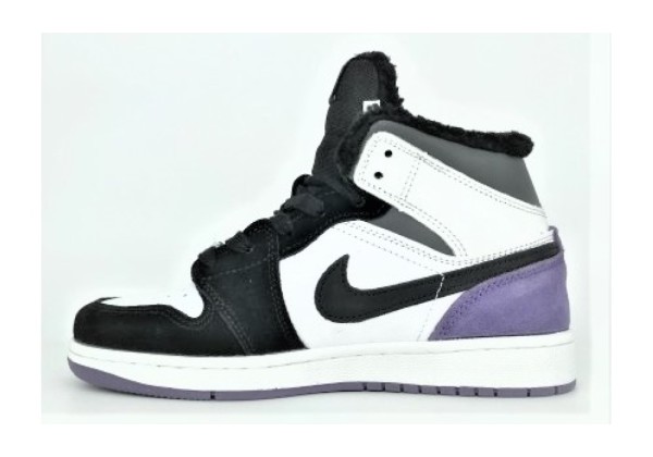Зимние кроссовки Nike Air Jordan 1 High черные с фиолетовым