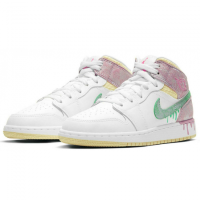 Nike Air Jordan 1 Mid GS Paint Drip белые с розовым