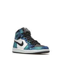 Кроссовки Nike Air Jordan 1 High Tie Dye сине-бело-черные