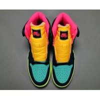 Кроссовки Nike Air Jordan (Аир Джордан) Retro High Og желто-розовые с бирюзовым