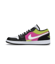 Кроссовки Nike Air Jordan 1 Low женские черно-бело-розовые с салатовым