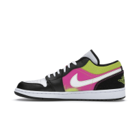 Кроссовки Nike Air Jordan 1 Low женские черно-бело-розовые с салатовым